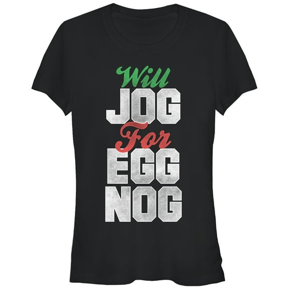 Junior's CHIN UP Christmas Jog for Egg Nog  Graphic Tee Black X Large