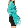 thumbnail image 3 of Sakkas Mari Women's Large Lightweight Soft Lace Scarf Wrap Shawl Floral and Fringe - RoseTurquoise - One Size, 3 of 5