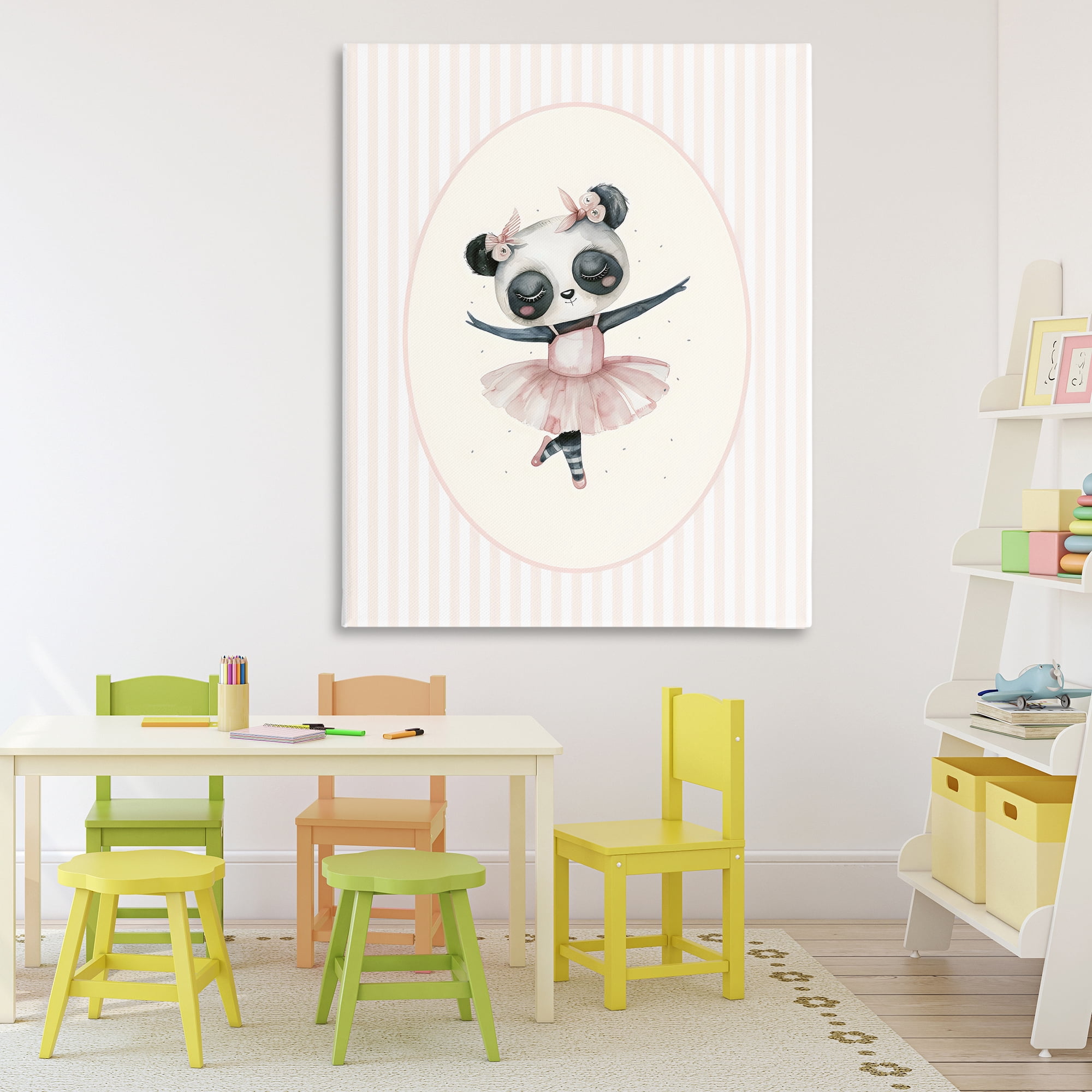 Stupell Industries Nursery Ballerina Panda Striped Canvas Wall Art, design by LSR Design Studio