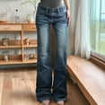 thumbnail image 2 of MIXUE Jeans For Women Solid Color Vintage High Waist Button Fly Slim Fit Straight Leg Casual Wide Leg Pants" Trousers Streetwear,Blue,L, 2 of 9