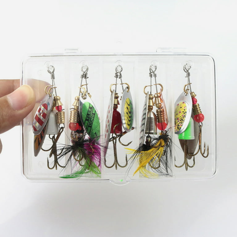 SHCKE Spinner Fishing Lures Kit 10pcs Spinner Lures Bass Trout Salmon Hard  Metal Spinner Baits with Tackle Box