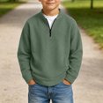 thumbnail image 6 of Cethrio Boys Half Zip Sweatshirts Size 11-12 Years, Pullover Waffle Knit Long Sleeve Casual Boys Fall Tops Green, 6 of 7