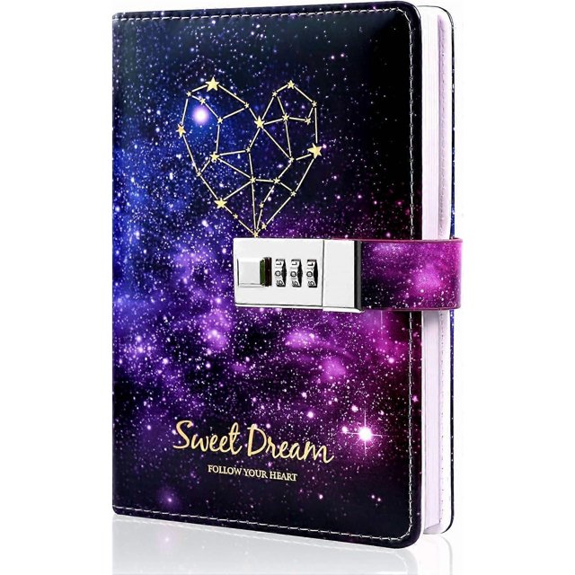 Starry Lock Leather Diary Combination Lock Journal Personal Constellation Secret Writing Journal Notebook Daily Planner Hardcover Agenda Gifts for kid