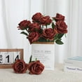 thumbnail image 3 of Brown Fake Roses Artificial Flowers - Fake Artificial Roses Silk Flowers with Stems for Home Wedding Hotel Office Centerpiece Decor（Orange Brown）, 3 of 5