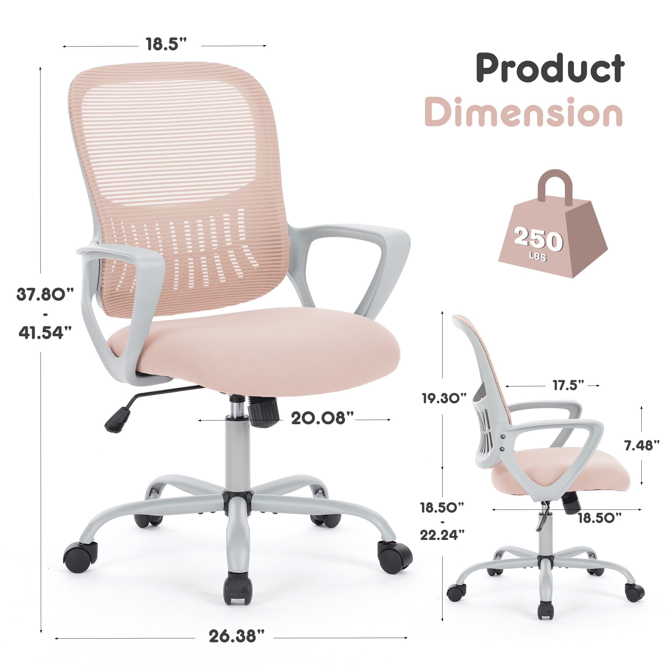 EDX Home Office Mid Back Mesh Desk Chair with Comfortable Armrests and Cushion, Pink
