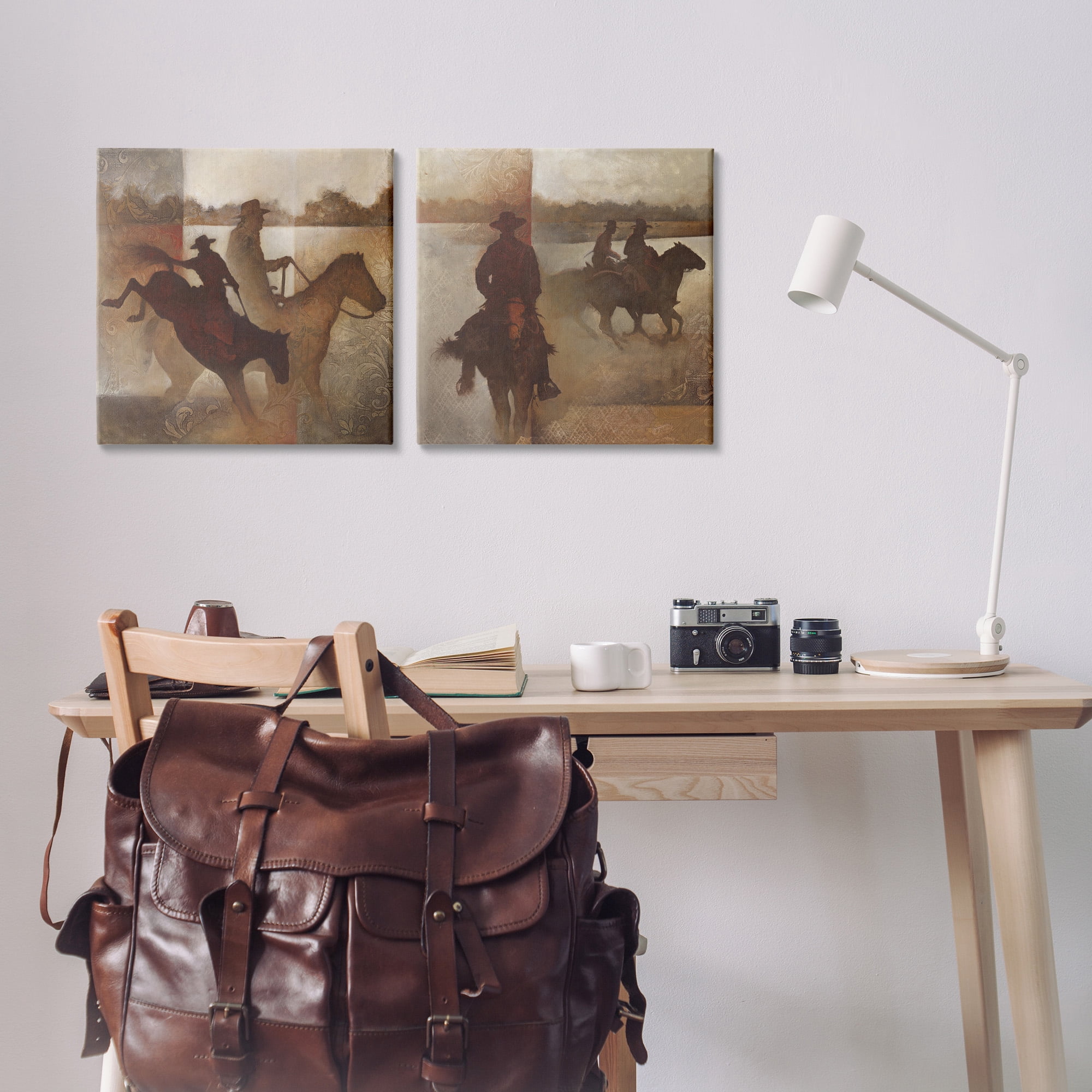 Stupell Industries Rodeo Cowboy Silhouette Animals & Insects Painting Gallery Wrapped Canvas Art Print Wall Art, 17 x 17, Set of 2