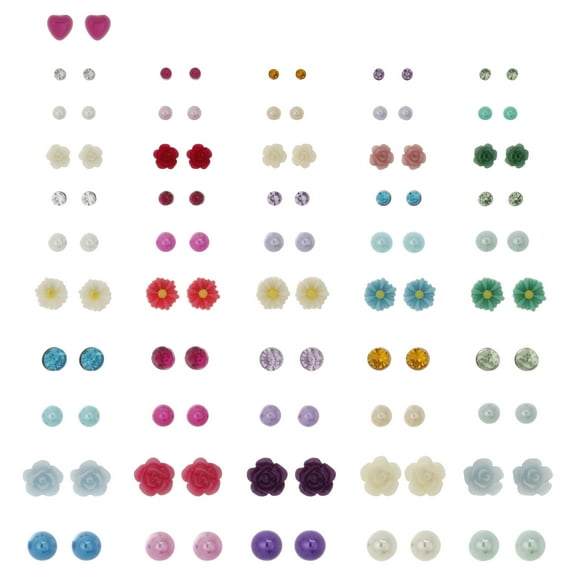 Wonder Nation Girl's 51 Piece Flower Stud Earring Set