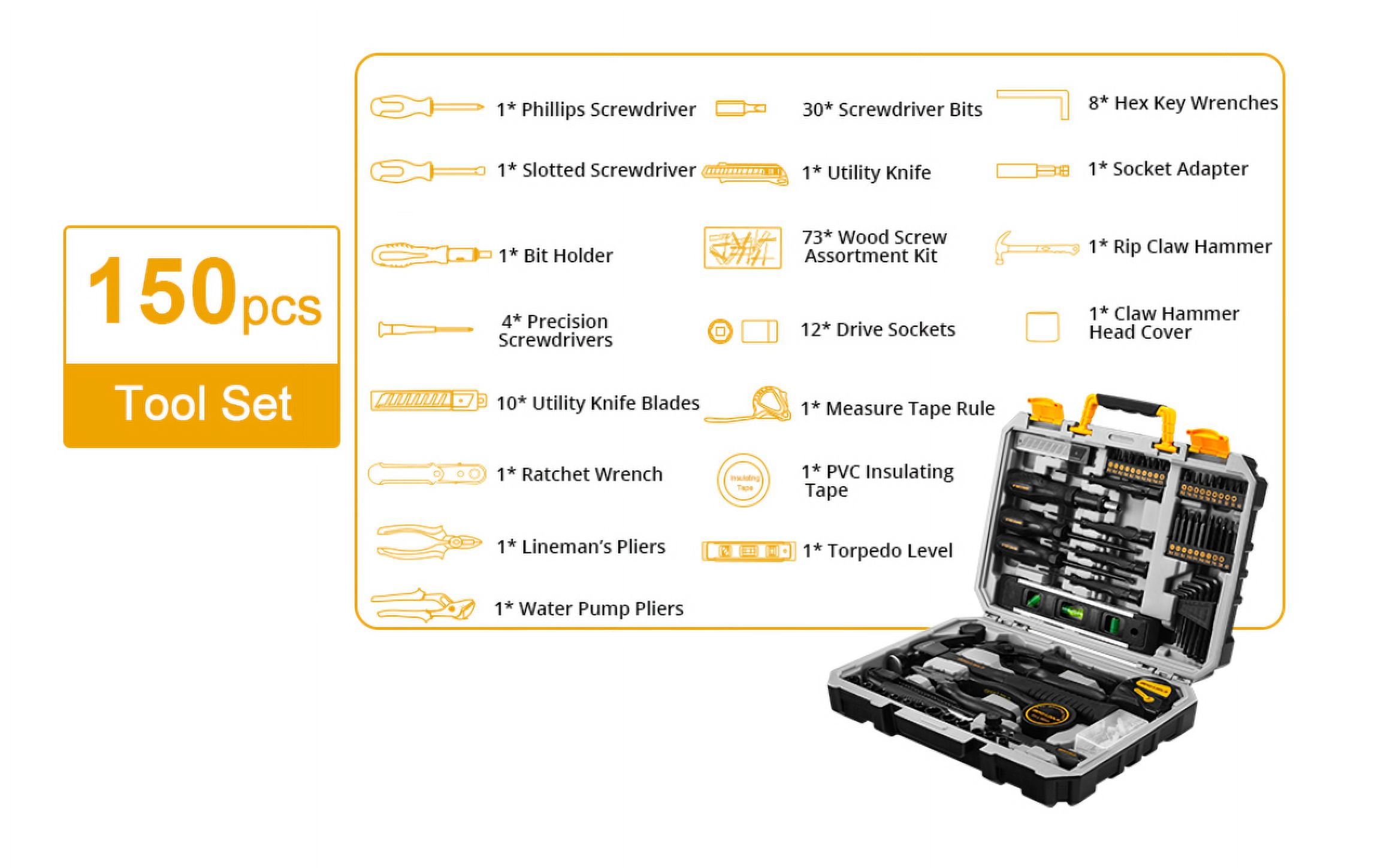 DEKO
 150 Piece Tool Set, General Household Hand Tool Kit, Home Repair Tool Kit with Plastic Toolbox Storage Case for DIY Project, Home Maintenance