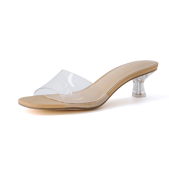 Cushionaire Doral Clear Kitten Heels for Women, Slip-On Open Toe Dress Sandals with Cushioned Footbed