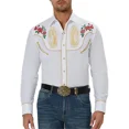 thumbnail image 1 of Camisa estilo occidental con estampado de flores, solapa, ropa de calle para exteriores, manga larga, estampado de botones, diseñador de moda tropical, 1 of 6