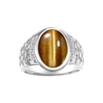 thumbnail image 1 of RYLOS Men's Rings Sterling Silver Nugget Ring with Cabochon Gemstone & Diamonds Tiger Eye Rings For Men Size 10, 1 of 7