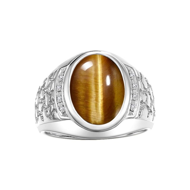 RYLOS Men's Rings Sterling Silver Nugget Ring with Cabochon Gemstone & Diamonds Tiger Eye Rings For Men Size 10