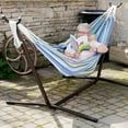 Vivere's Double Deluxe Natural with Fringe Hammock Combo with 9ft Stand