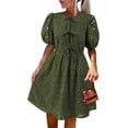 thumbnail image 1 of Vestido de verano KIRUNDO 2025, manga corta abullonada, ojales, verde militar, 1 of 9