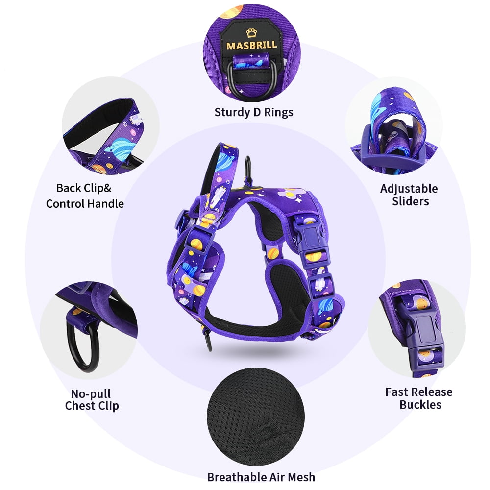 MASBRILL No Pull Dog Harness, Reflective Dog Vest with Handle No Choke Soft Padded Dog Harness for Medium Large Dogs