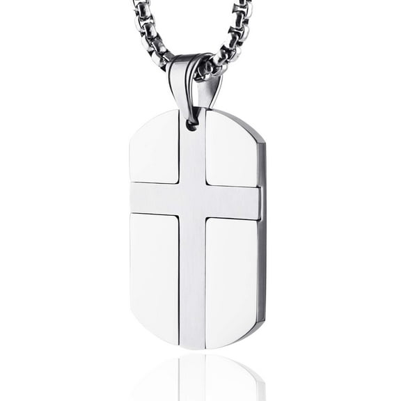 HZMAN Isaiah 41:10 Jewelry, Stainless Steel cross Dog Tag Necklace STRENGTH Bible Verse (Silver)