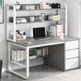 thumbnail image 1 of Desk，Work Desk，Office Table， Industrial Computer Desk with Hutch and 3 Drawer Workstation for Home Office 39 Inch Gray, 1 of 5