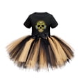 thumbnail image 4 of Yuncity Girls Outfit Set Halloween Skeleton Short Sleeve Tops Layered Tulle Tutu Skirt Bow Headband Holiday Party Cosplay 2 Piece Clothes Size 5-6 Years, 4 of 4