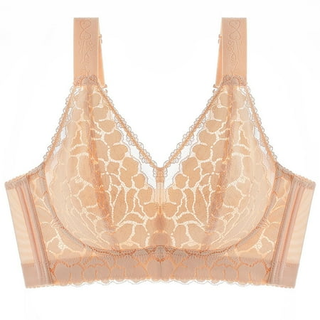 Gnurob Women Lace Push Up Bra No Underwire Bralette Adjustable Strap Bras Hide Back Fat lingerie Lightly Lined Cups Bralettes Plus Size Brassiere for Heavy Breast Clearance Saving Beige 36