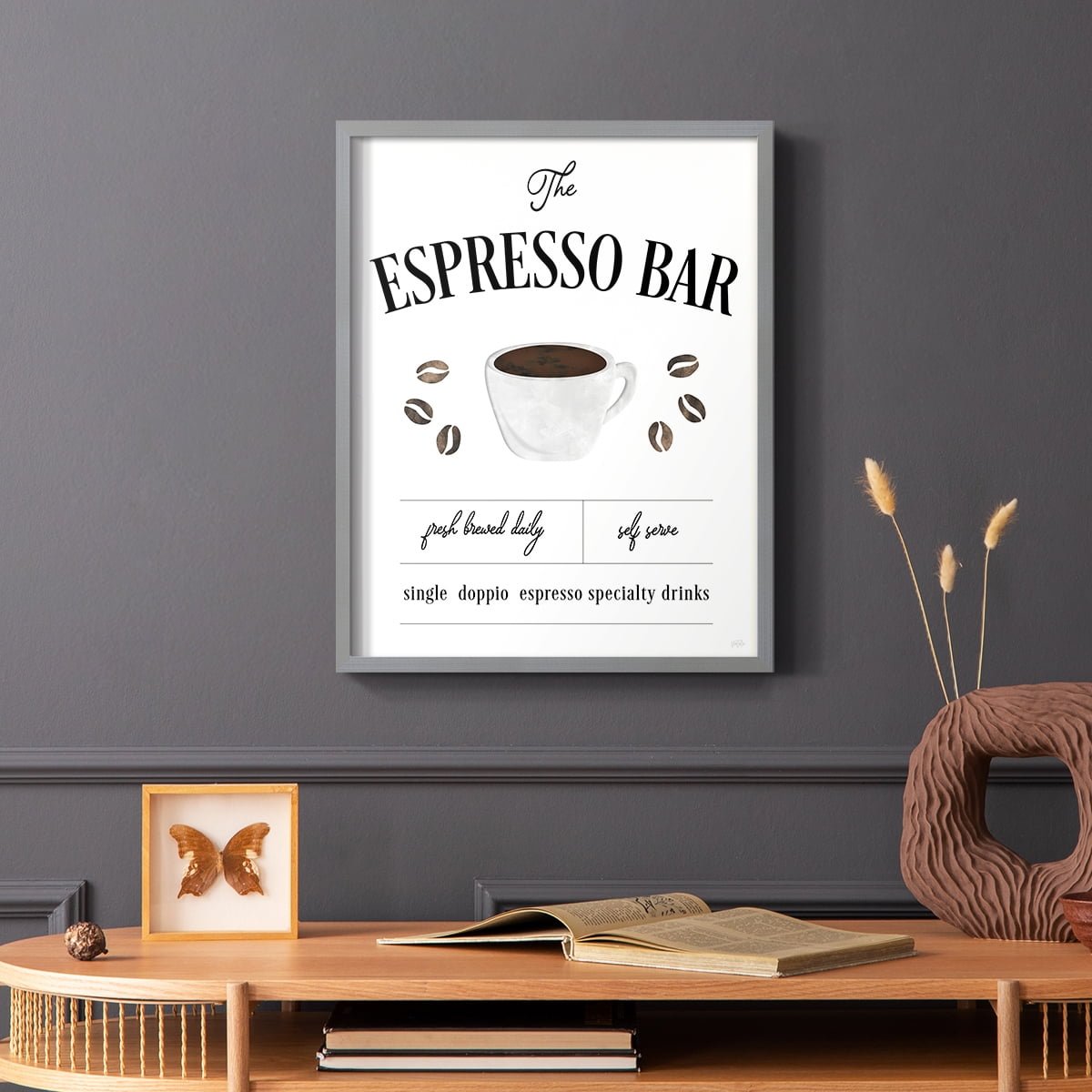 Fresh Brewed Espresso Bar in Gray Solid Wood 22 x 28 Framed Print