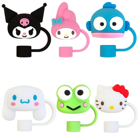 DONNGZAE 6Pcs Sanrio Straw Cover Cap for Stanley Cup 40oz/30oz Tumbler, 10mm Reusable Drinking Straw Topper Accessories, Portable Silicone Protector Plugs Decorations Gifts SLO526-0273