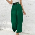 thumbnail image 6 of Idoravan Women's Plus Size Pants Women Casual Solid Linen Drawstring Elastic Waist Long Wide Leg Pants, 6 of 9