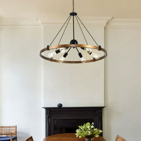 31.5Inch Large Chandelier for Living Room, 6-Light Metal Light Fixture for Dining Room Entryway Kitchen Island, Black