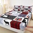 thumbnail image 3 of Homewish Jungle Deer Bear Queen Sheet Sets,Patchwork Plaid Grid Flat Sheet,Red Gray White Queen Fitted Sheet For Boys Kids,Ultra Soft Home Decor,4pcs, 3 of 7