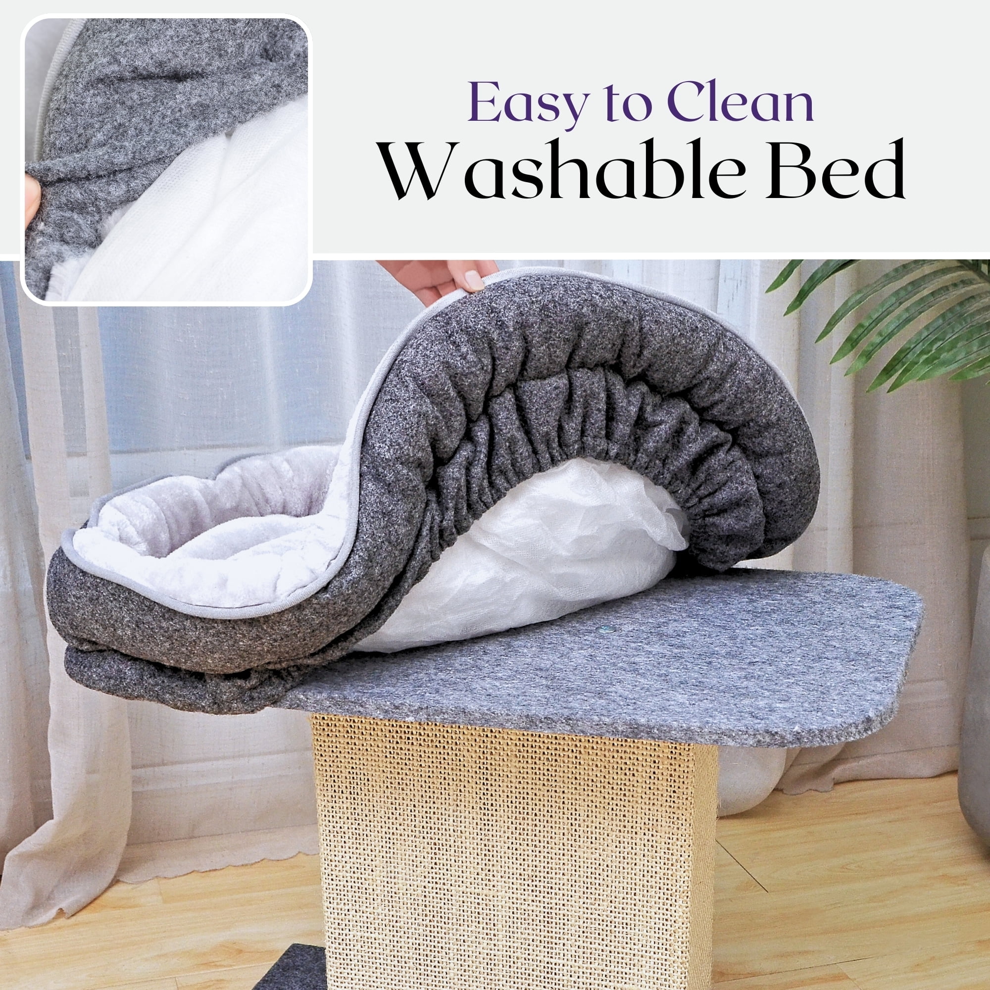 Catry Minimalist Durable Cozy Cat Trees with Soft Felt Sisal Scratching Post, Grey