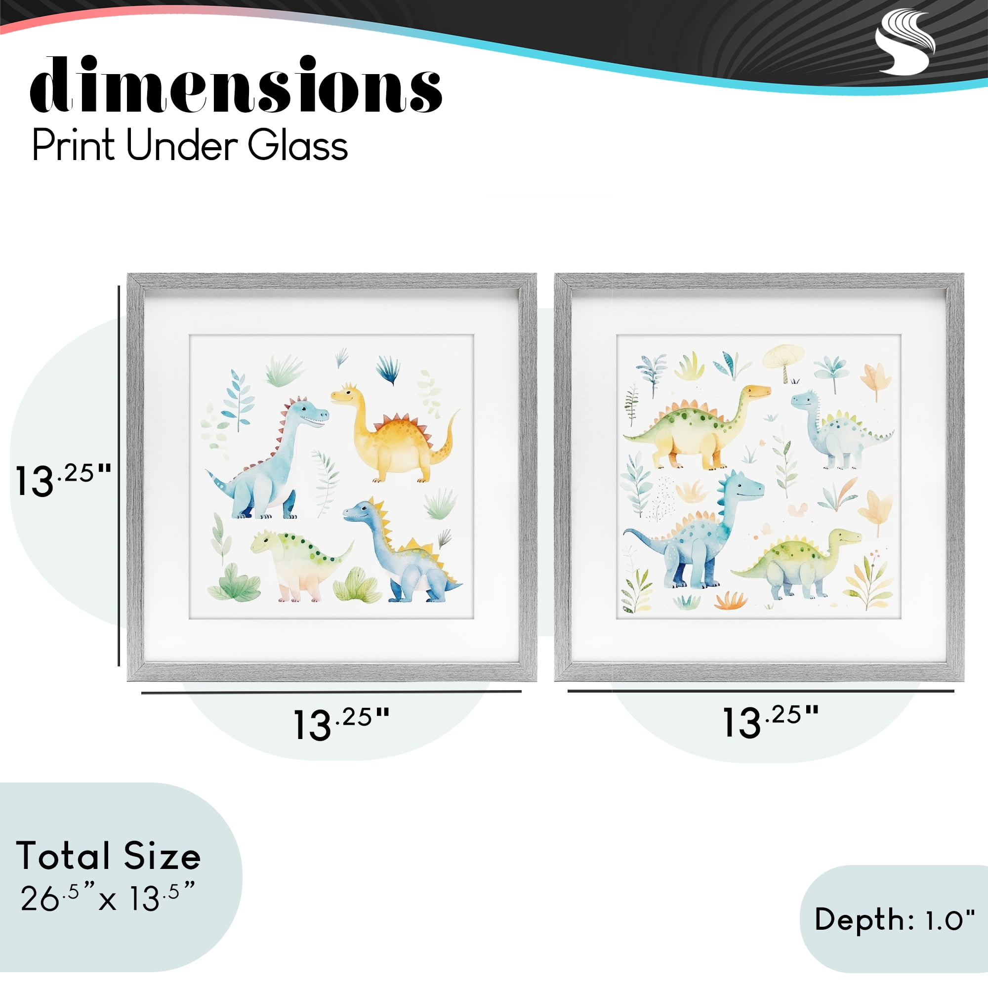 Stupell Industries Playful Dinosaur Wonders 2 Piece Gray Framed Print Under Glass Set, design by Lazar Studio