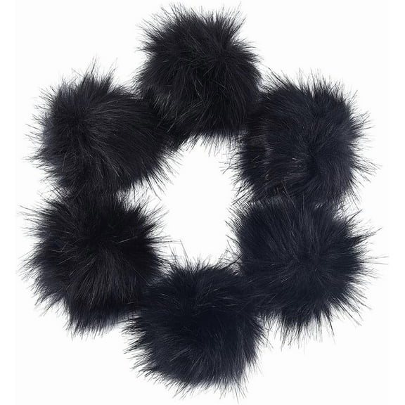 Faux Fox Fur Fluffy Pompom Ball with Metal Snap Button for Hats Shoes Scarves Bag Charms Accessories Black 100mm