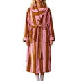 thumbnail image 3 of RongHuan Women's Striped Plush Robe Long Soft Fluffy Bathrobe Cozy Thick Loungewear Fuzzy Robe Color Block, 3 of 7