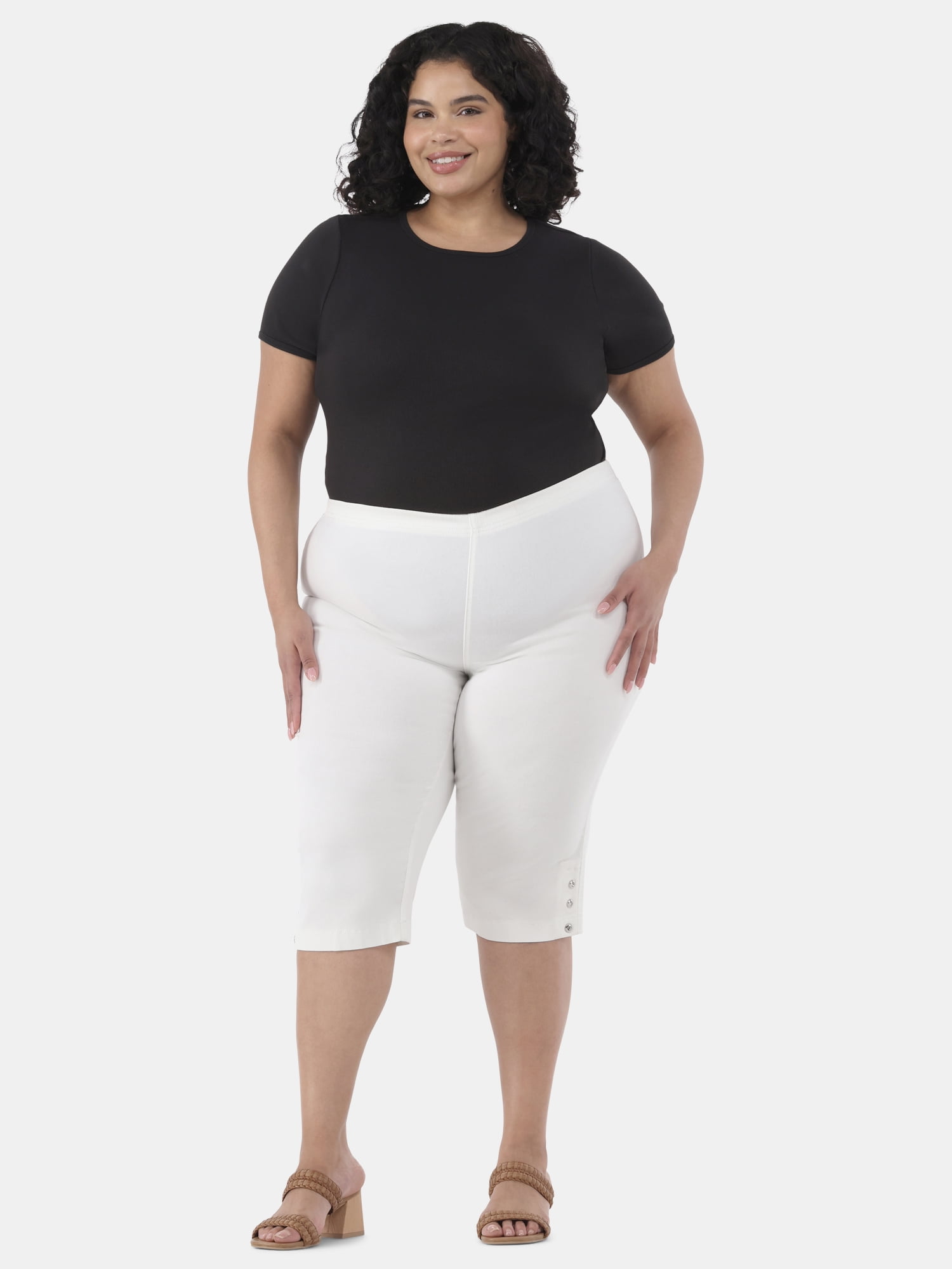 JMS Just My Size by Hanes Women's Plus Size Pull on Bling Tab Capri Pants, Sizes 0X-4X