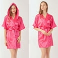 Women Robes Hooded Silk Robes Satin Kimono Robe Short Silky Bathrobe Bridesmaid Wedding Party