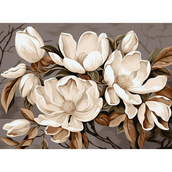 White Magnolia Flowers DIY 5D Diamond Art Painting by Number Kits for Adults Paint with Round Full Drill Diamond Gems Painting Art Craft for Home Wall Decor 15.8x19.8in(1)