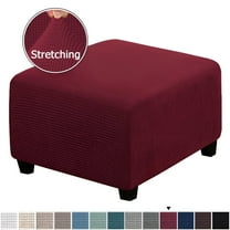 LAMIRO Square Ottoman Covers Ottoman Slipcovers Folding Storage Stool Furniture Protector Form Fit with Elastic Bottom,Stretch High Spandex Small Checks Jacquard Fabric Wine Red S 13