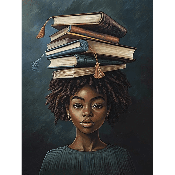 Black Girl Books Stack Canvas Art Print,Suitable for Living Room, Bedroom, Office, Library, Study Room Decoration.