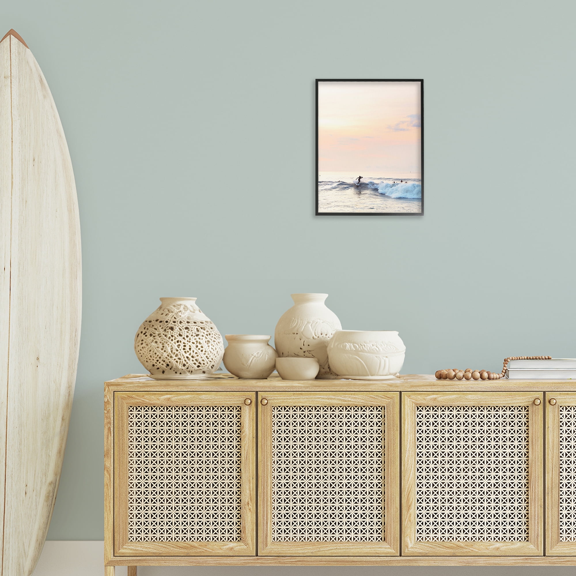 Stupell Industries Sunset Surfer Landscape Coastal Photography Black Framed Art Print Wall Art, 16 x 20