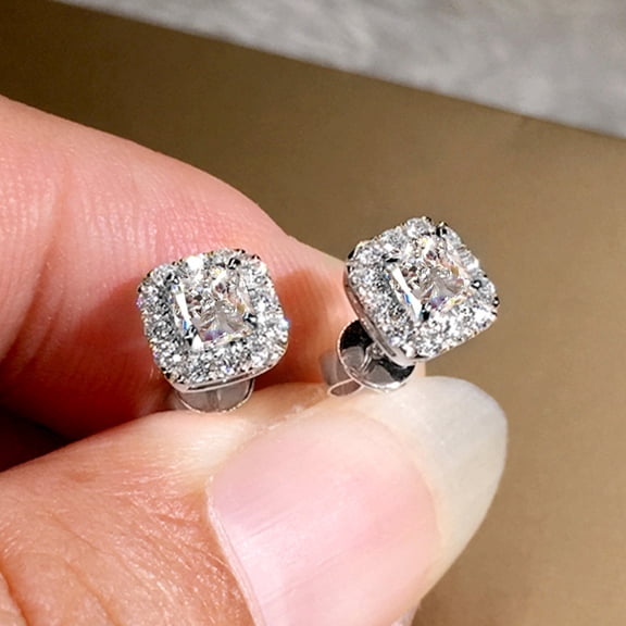 AEXTO 18K Gold Plated Halo Stud Earrings 925 Sterling Silver Cubic Zirconia Stud Earrings Round Square Diamonique Stud Earrings Set for Women Men
