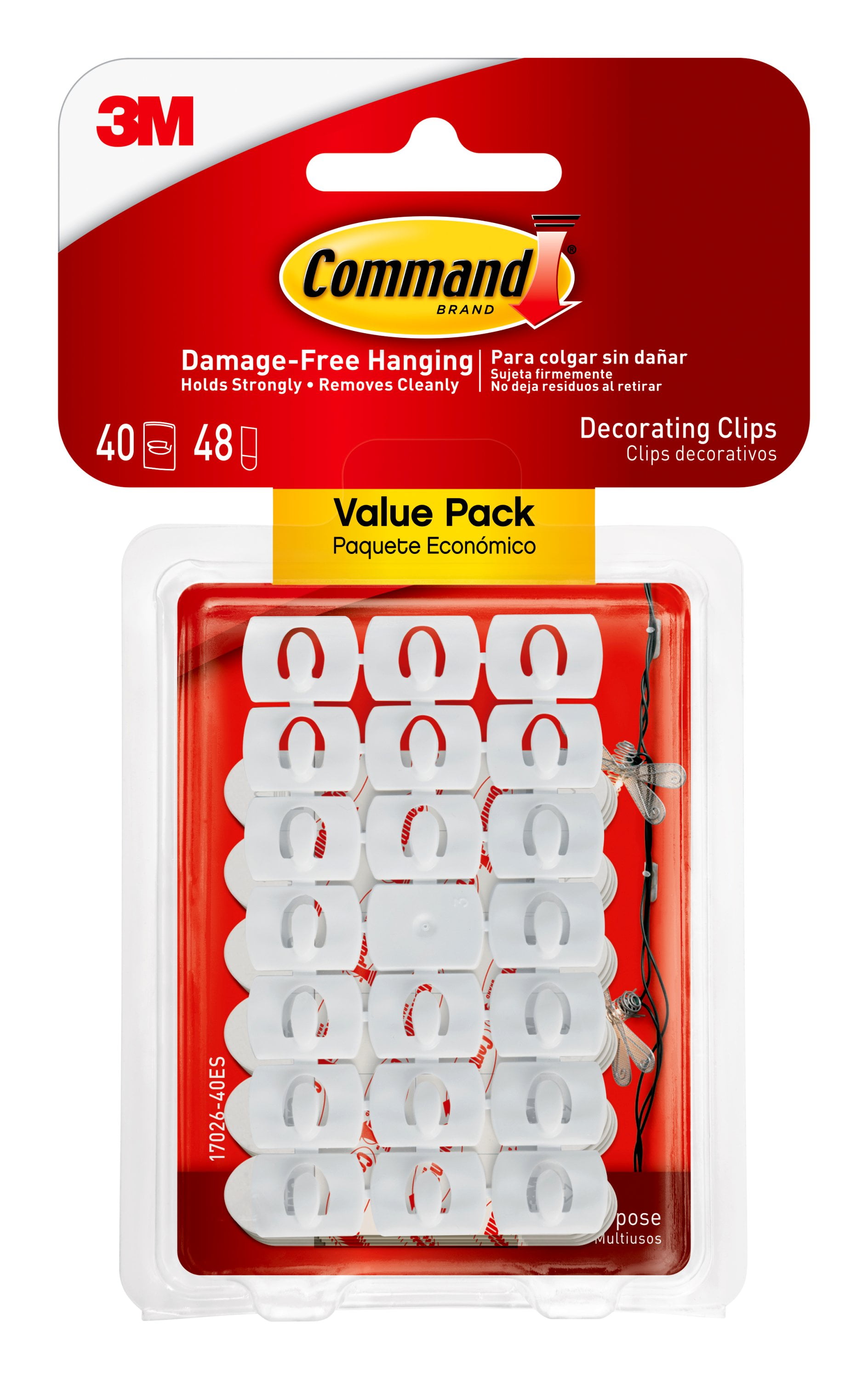 Clear Command Clear Decorating Clips for Christmas and Fairy Lights Set of 2 Value Pack of 40 Clips and 48 Clear Command Adhesive Strips & 17091CLR Medium Hooks with Strips