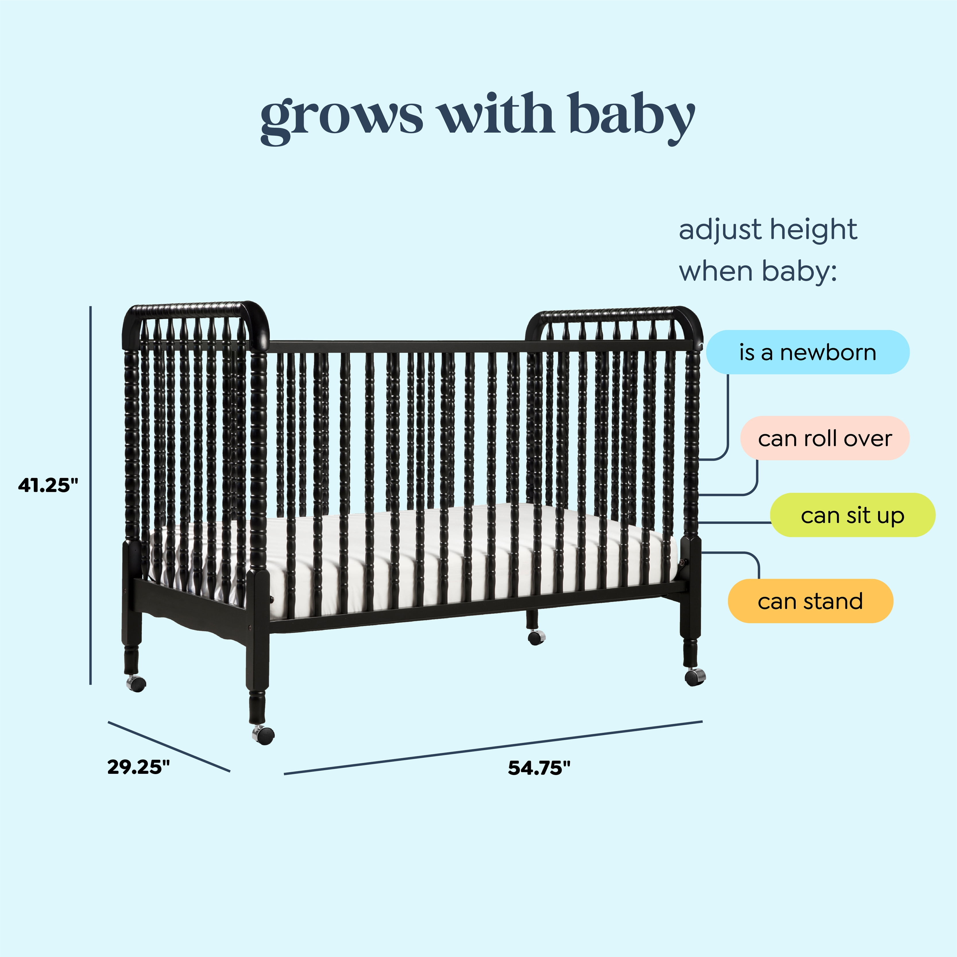DaVinci Jenny Lind 3-in-1 Convertible Crib, Ebony Finish, with Toddler Bed and Daybed Conversion