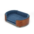 thumbnail image 5 of Pefilos 30" Elevated Pet Dog Bed with Solid Wood Legs and Walnut Bent Wood Back, Cashmere Cushion, Pet Sofa for Indoors Dogs, Dark Blue, 5 of 9