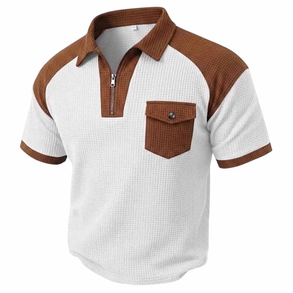 Zekutng Mens T-Shirts Two-Tone Short-Sleeve Shirt with Collar and Pockets,Sizes S-3XL