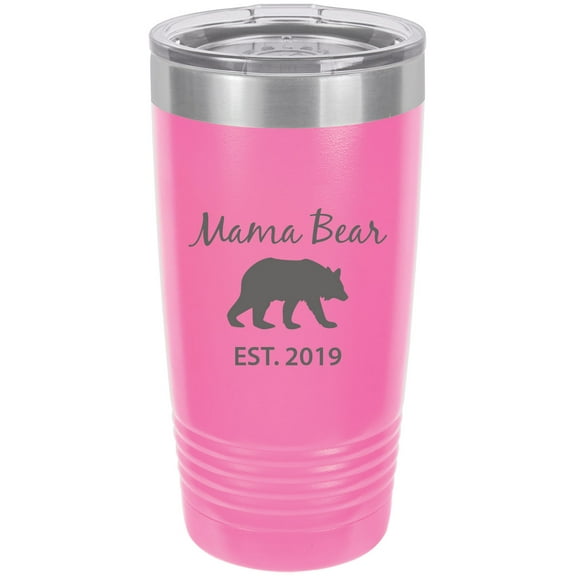 Mama Bear Est. 2019 Stainless Steel Engraved Insulated Tumbler 20 Oz Travel Coffee Mug, Pink