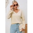 thumbnail image 5 of Women's Apricot Ribbed Texture Lace Trim V Neck Long Sleeve Top, 5 of 5