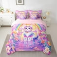 thumbnail image 2 of Manfei Purple Cute Cat Bedding Comforter Set 7-Piece for Kids, Castle Flower Rainbow King Bedding Sets, Dreamy Fairy Tale Reversible Bed Sheets, Ultra Soft Home Decor, 2 of 7