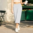 thumbnail image 5 of Capri Pants for Women Wide Leg High Waist Yoga Sweatpants with Pockets Causal Loose Pull On Lounge Pants White 2XL, 5 of 6