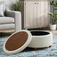 thumbnail image 6 of 24'' Round Ottoman Coffee Table with Storage, Upholstered Tufted Ottoman with Flip Tray, Solid Wood Legs for Living Room, Bedroom, Beige, 6 of 13