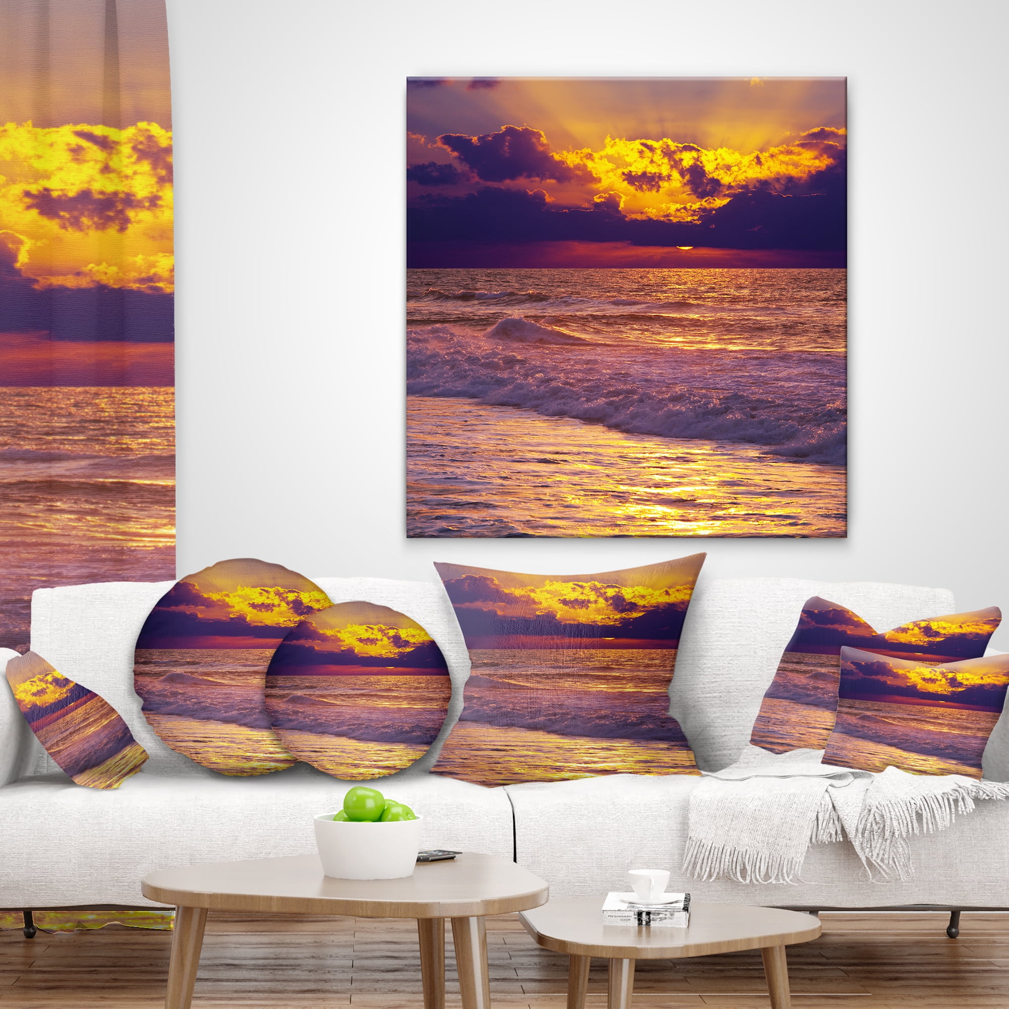 Designart Clouds in Bright Sunshine At Sunset - Landscape Printed Throw Pillow - 16x16