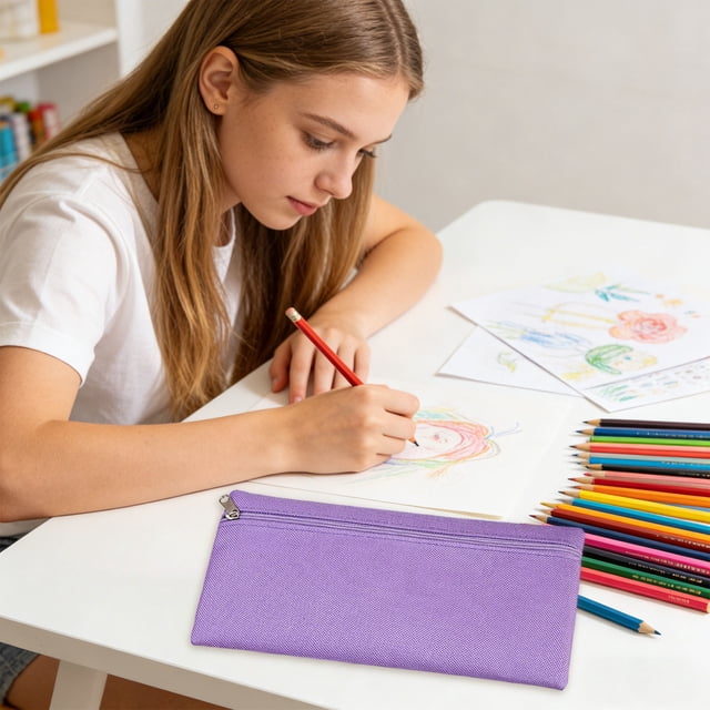 Simples Solid Color Large Capacity Portable Pencil Bag Lightweight Stationery Pouch For School And Office